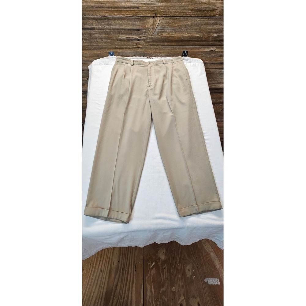 Bolle Golf Mens Khaki Pleated Cuffed Dress Pants Trousers Tan Size 38x28